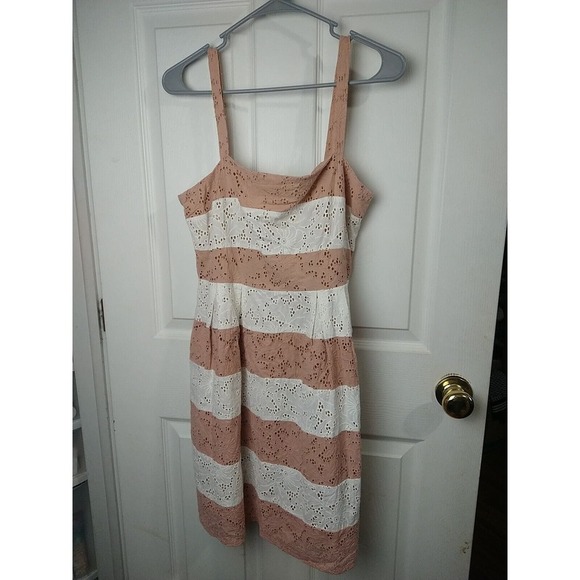 Loft Striped Lace Knee Length Tank Dress. Size 6 - Picture 1 of 10